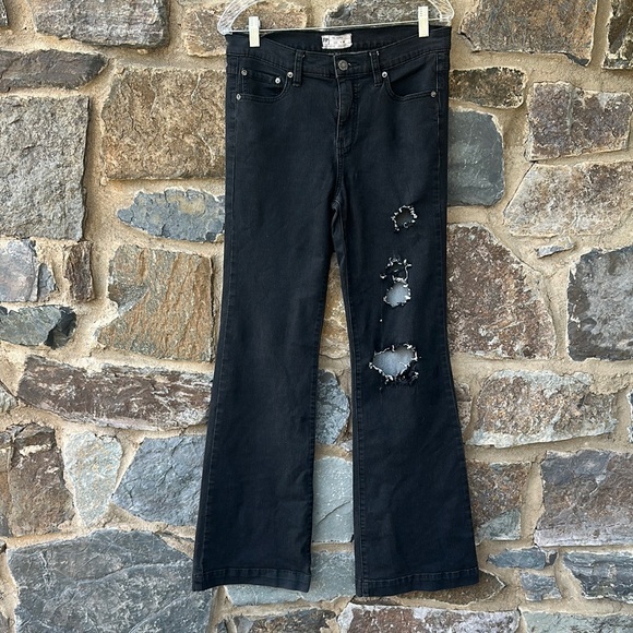 Free People Black Flare Distressed Jeans - Picture 1 of 7